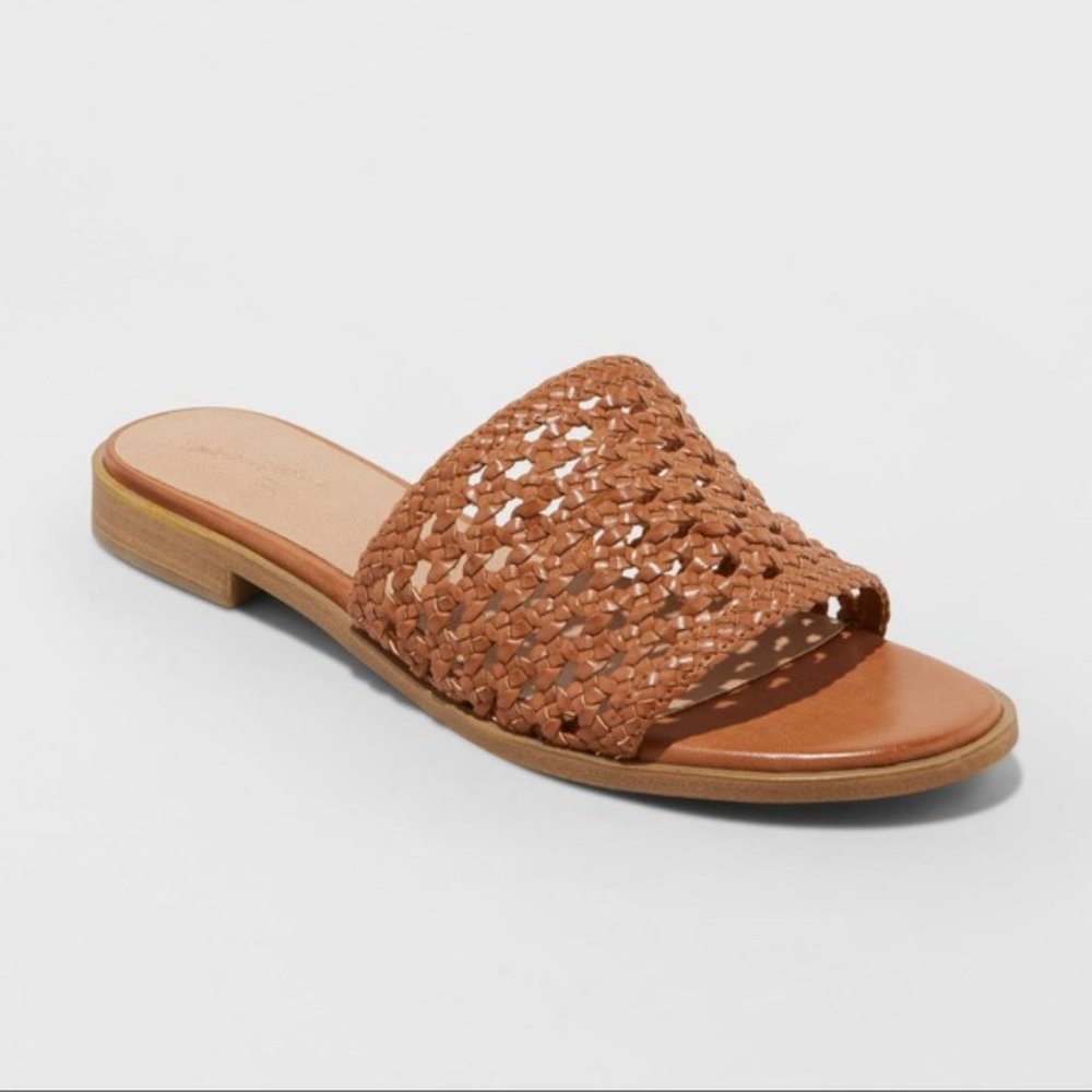 Woven Slide Sandals in Cognac Brown - Picture 3 of 4